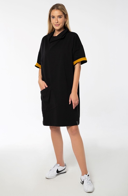 sukienka z bawełny organicznej - czarno-miodowa TAS KU