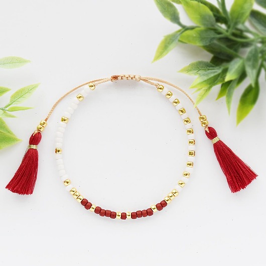 Bransoletka na sznurku Minimal Cream and Burgundy Ilovehandmade