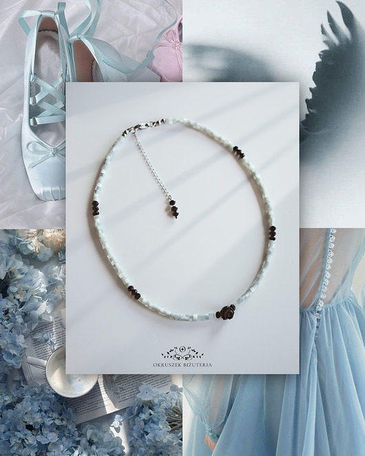 chokery Choker Cygnum, czarna róża i masa perłowa