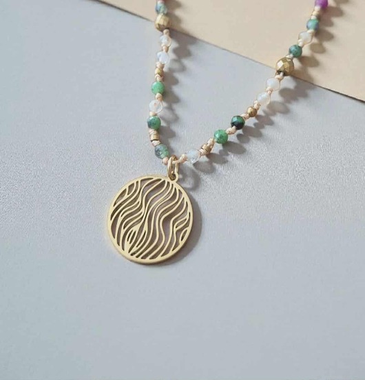 naszyjniki - inne "Elara" naszyjnik z kamieni naturalnych - zoisyt, turmalin, kwarc