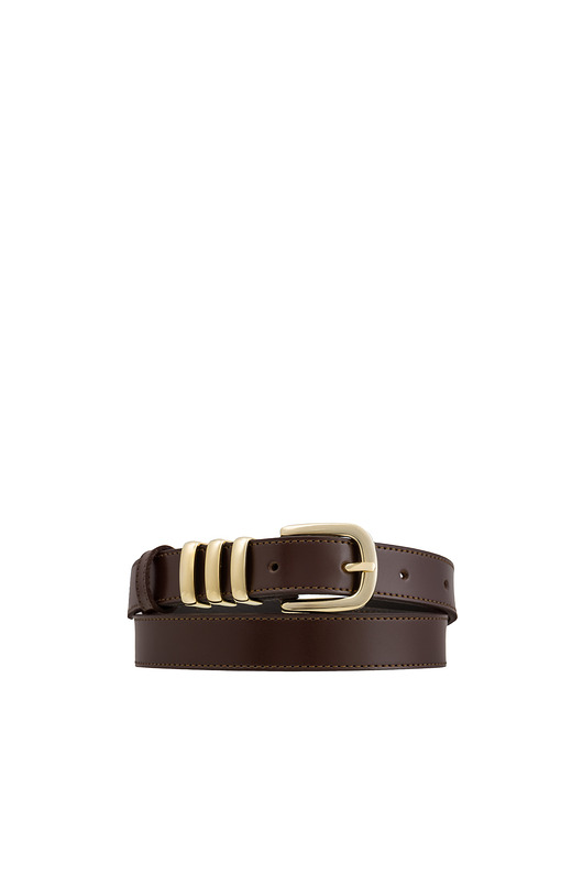 paski damskie Pasek skórzany Stylish Gold Dark Brown