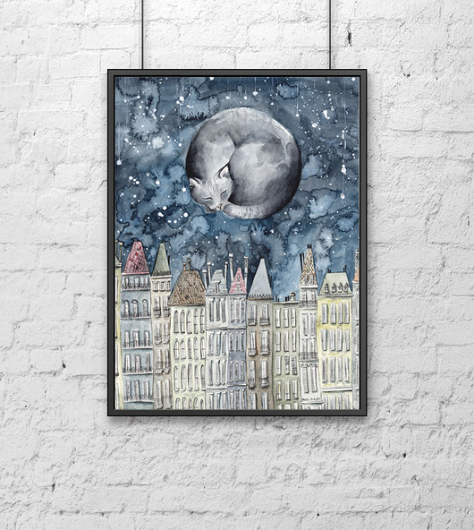 Plakat Kocia noc 30x40cm DWUKROOPEK