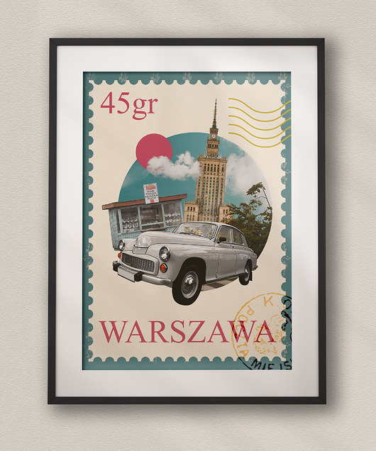 plakaty Plakat U nas w Warszawie - Kolaż Fine Art - Dekoracja Ścienna Do Salonu