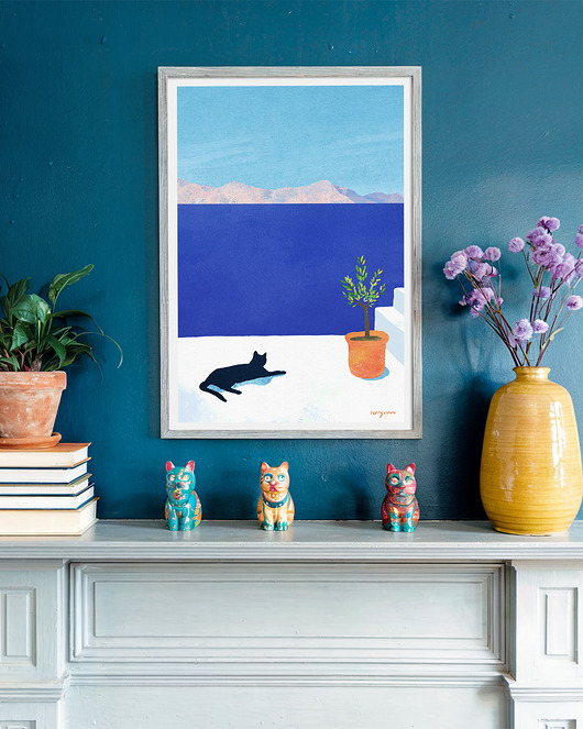 plakaty Plakat z kotem - Sjesta nad brzegiem morza