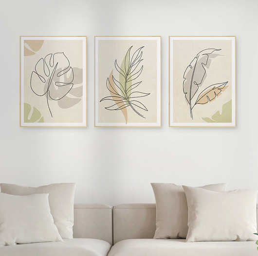 plakaty Zestaw 3 stylowych plakatów w stylu Boho, rośliny, monstera, line art.