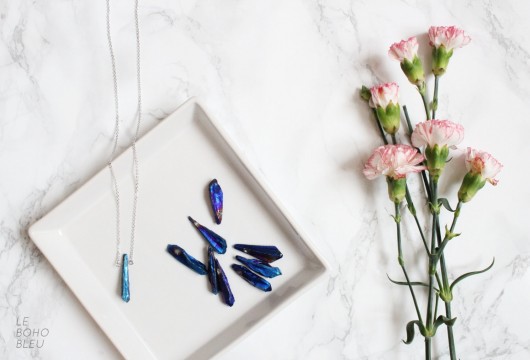 Blue Titanium Crystal Quartz Point Necklace Le Boho Bleu