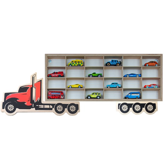 klocki i zabawki drewniane Drewniana półka w kształcie samochodu. Auto półka Hot Wheels - Garaż