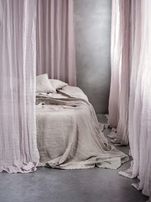 zasłony Przejrzysta Zasłona z Lnianego Muślinu - powder pink
