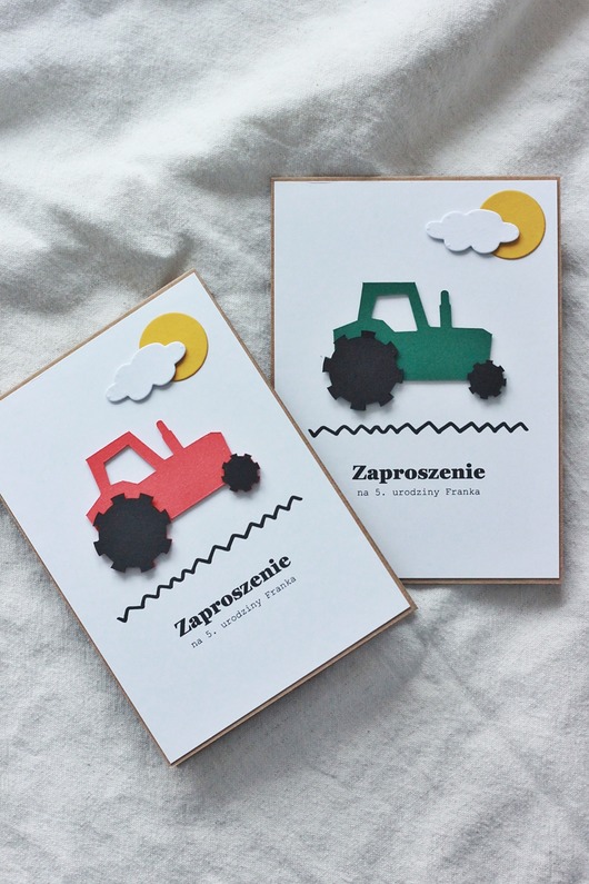 kartki scrapbooking Farma. Zaproszenia urodzinowe z traktorem