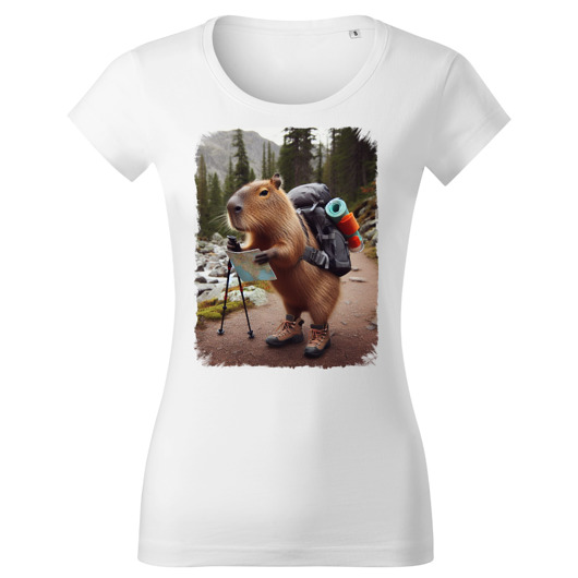 t-shirt damskie Tatra Art i kapibara turyściara na górskim szlaku v2 damska