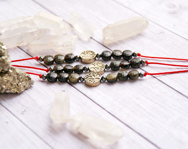 bransoletki z kamieni naturalnych Ochronna bransoletka - drzewo życia, obsydian