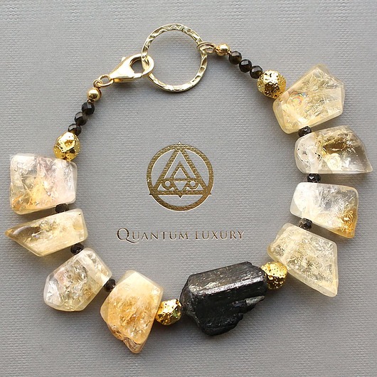 bransoletki złote Cytryn, surowy turmalin, złoty obsydian, lawa