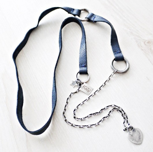 KSZU- Silver Heart & Leather Necklace [pr925] KSZU Jewelry