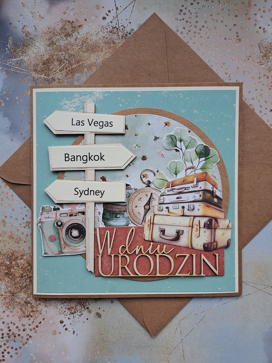 kartki scrapbooking Kartka urodzinowa dla podróżnika/podróżniczki