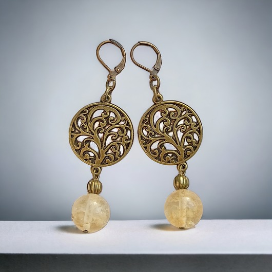 kolczyki z kamieniami Kolczyki : kwarc kawowy : stare złoto : duże, efektowne