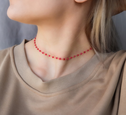 chokery Choker różaniec rubiny srebro 925