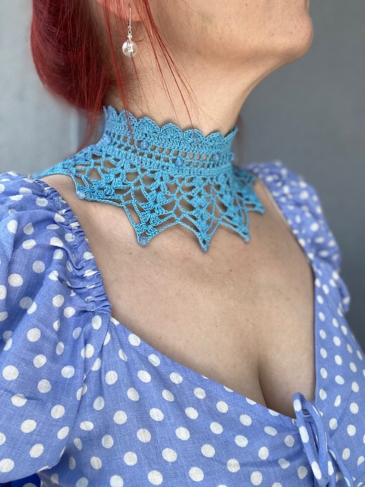 chokery Błękitna niebieska retro vintage wiktoriańska kolia naszyjnik