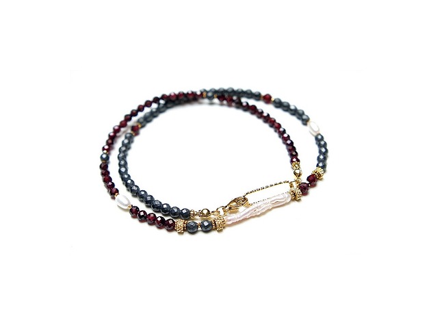 chokery Granaty, perły i hematyt  /choker / 12.03.25 - Szlachetna kolekcja