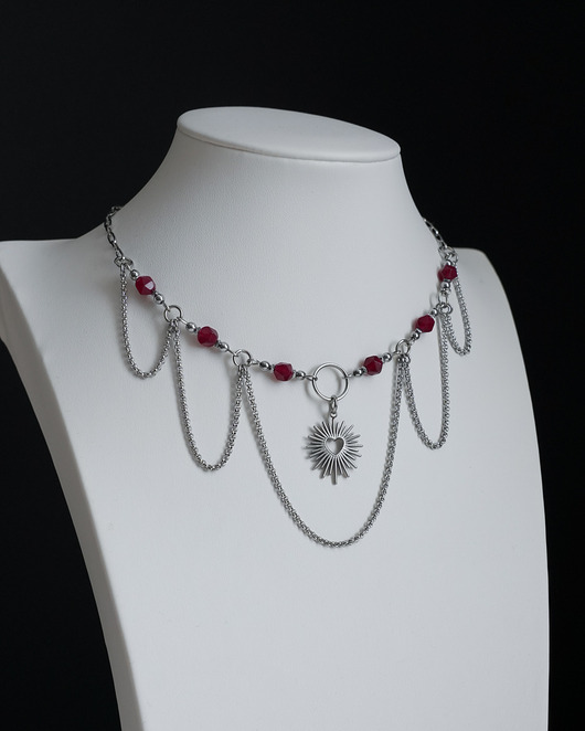 kolie Srebrny gotycki naszyjnik BLOODY HEART