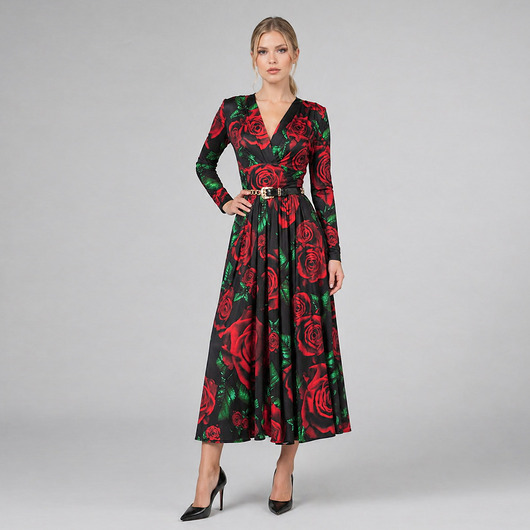 sukienki midi damskie Amelia Królowa Róża Black - Sukienka