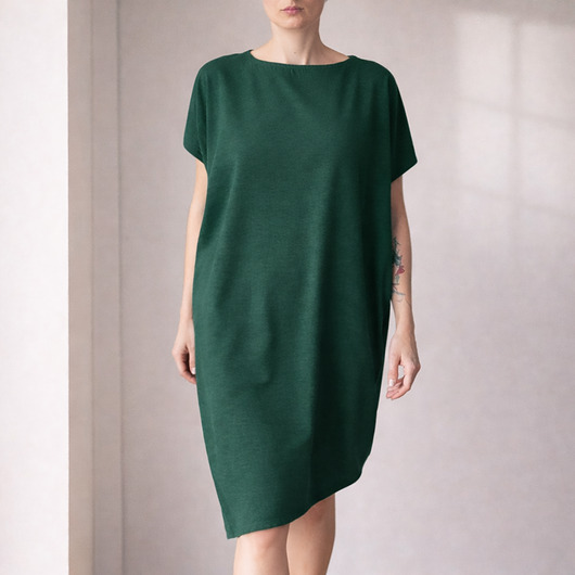 sukienki midi damskie Sukienka krótki rękaw asymetria Butelkowo zielona