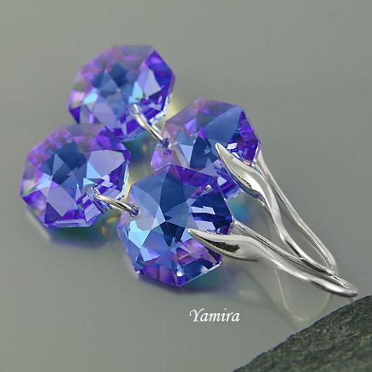 kryształ Swarovski duo Octagon Sapphire Blue AB kolczyki yamira