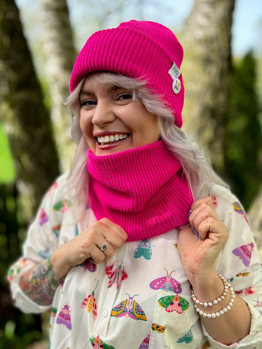 szale damskie Zimowy BUFF Neonowy różowy