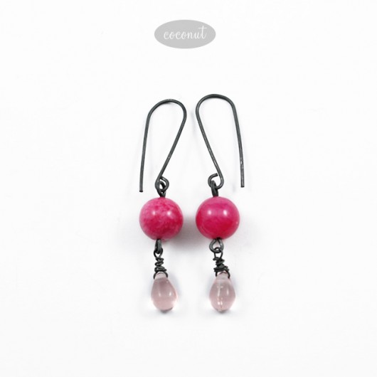 PINK - srebrne oksydowane kolczyki COCONUT