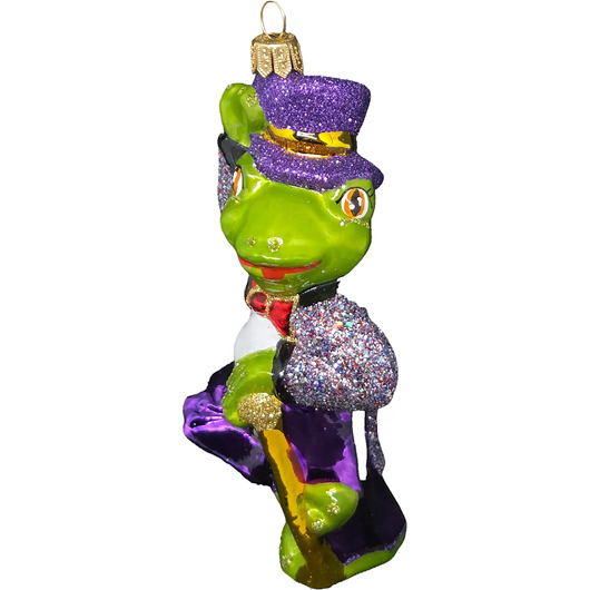 bombki Ręcznie malowana bombka szklana tańcząca żaba w fioletowym ubraniu