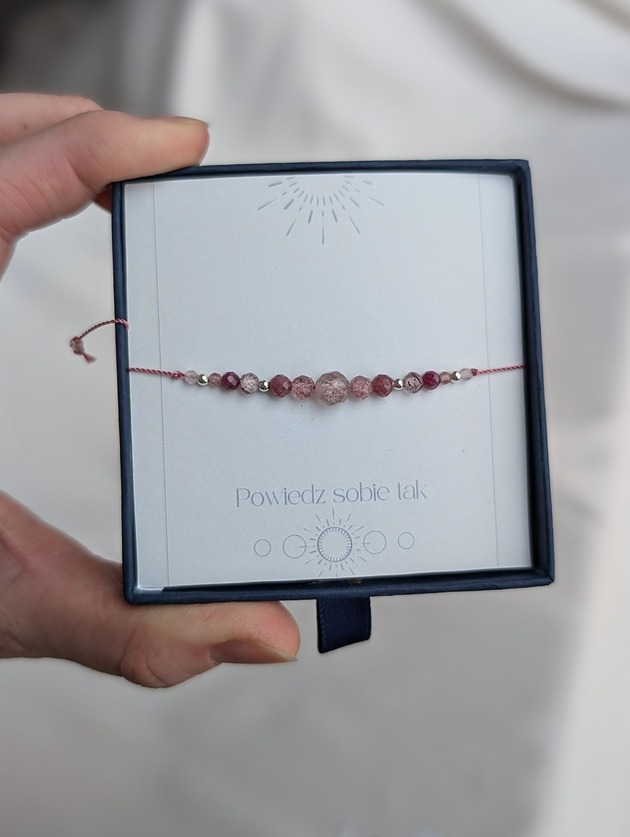 bransoletki z kamieni naturalnych Kwarc truskawkowy z turmalinem - różowa bransoletka
