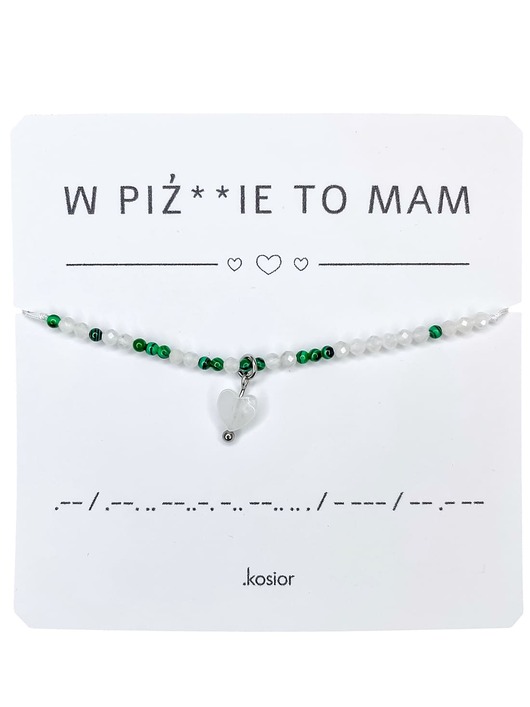 bransoletki na sznurku Bransoletka z alfabetem Morse Księżycowy, Kryształ górski, Malachit