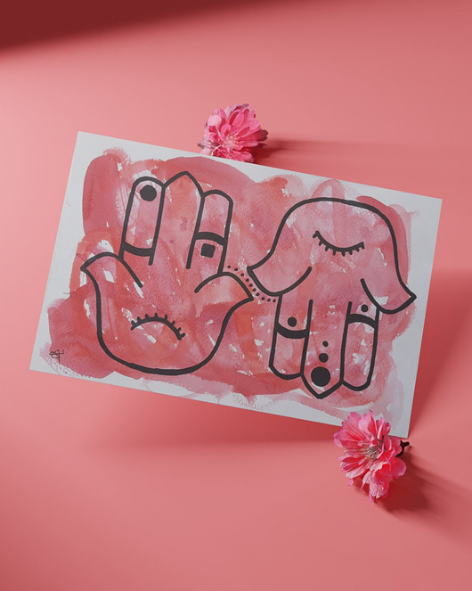 grafiki i ilustracje Karta Czerwone Chamsy, akwarela