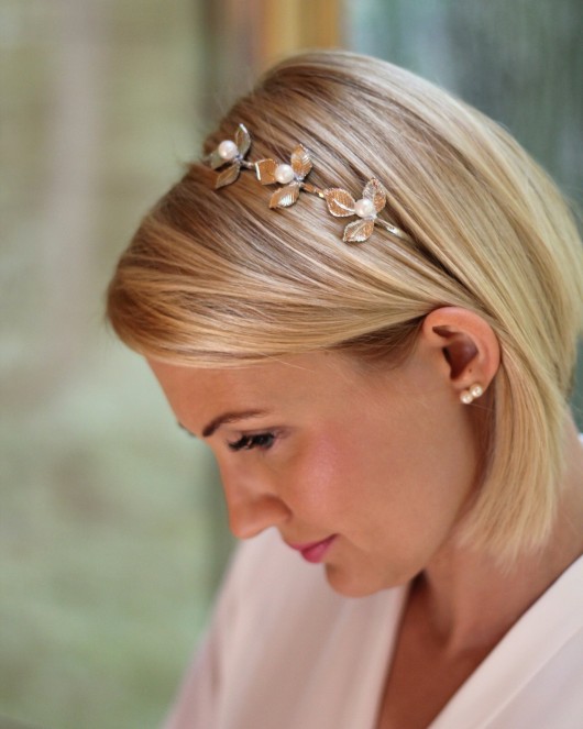 opaski do włosów Opaska biżuteryjna SILVER LEAVES WITH PEARL 