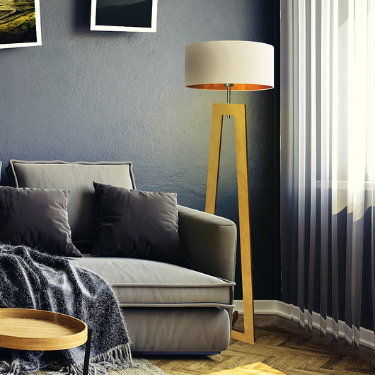 lampy podłogowe Drewniana lampa stojąca do salonu w stylu skandynawskim BALI GOLD