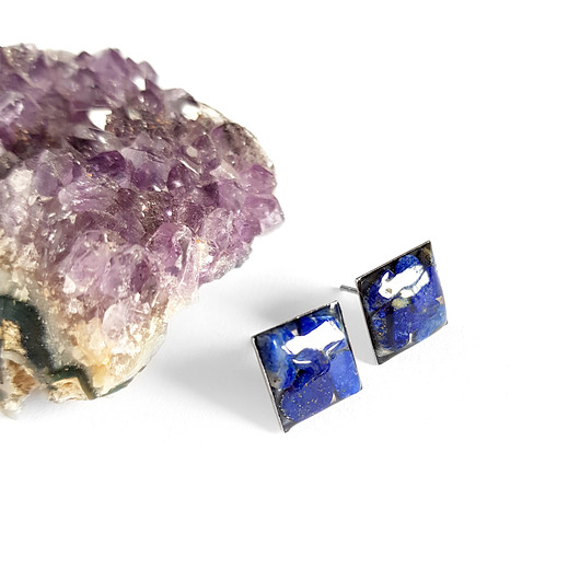kolczyki z żywicy Kwadraty lapis lazuli kolczyki sztyfty