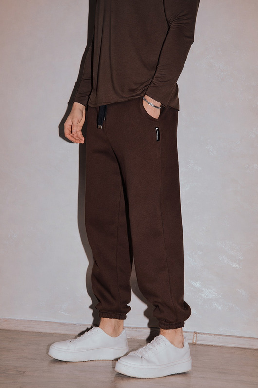 spodnie męskie Szerokie dresowe spodnie BASIC OVERSIZE czekoladowe