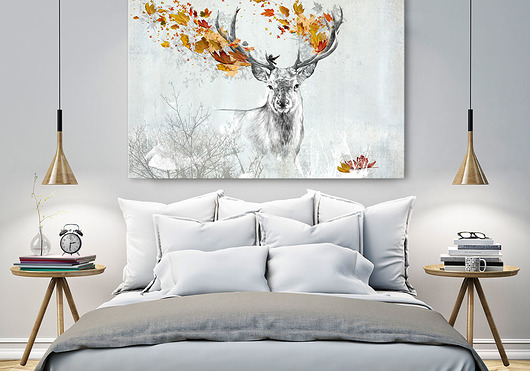 obrazy OBRAZ NA PŁÓTNIE - 120x80cm - JELEŃ JESIENIĄ