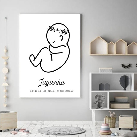 mertyczka dla dziecka -szkic noworodek wianek Plakatowka