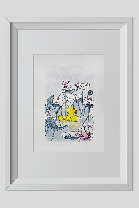 obrazy i plakaty do pokoju dziecięcego Rysunek Kaczka Grafika 32x24cm + biała rama