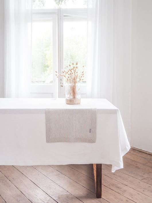 obrusy i serwetki Lniany Bieżnik Heavy Linen GRAY STRIPES