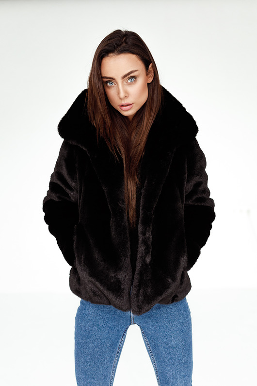 kurtki damskie Czarna Kurtka Futerko Damskie z Kołnierzem