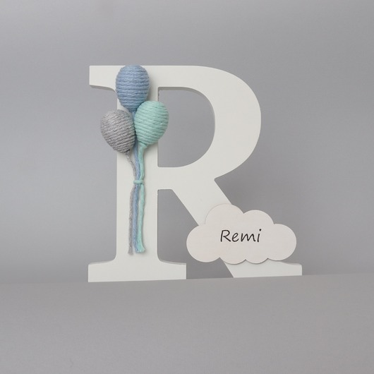 pokój dziecka - różne Drewniana litera z balonami i personalizacją - niebieski