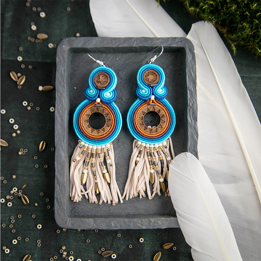 kolczyki soutache Eira L - kolczyki etno, srebro