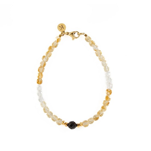 bransoletki z kamieni naturalnych Bransoletka z cieniowanego Cytrynu z Czarnym Turmalinem - Wersja Pozłacana