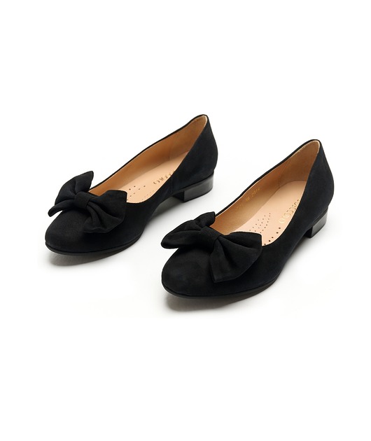 baleriny damskie Baleriny Skórzane zamszowe z ozdobną kokardą  (6783)