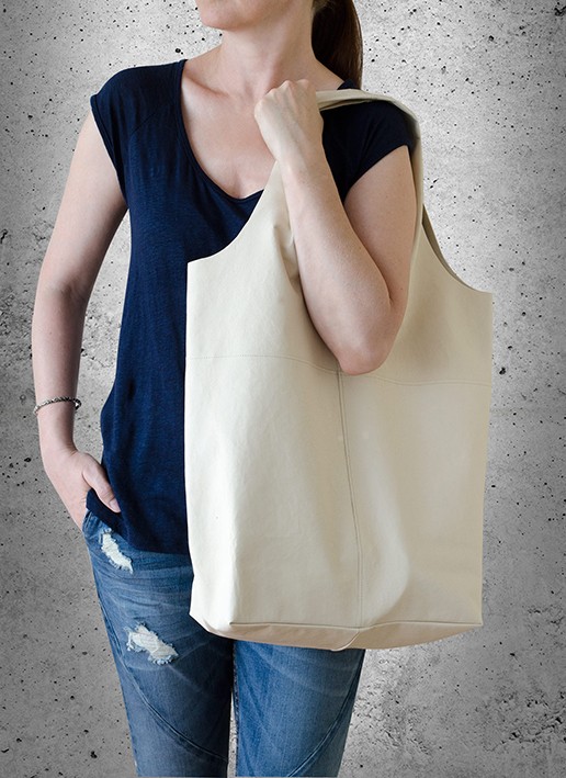 torba OVERSIZE - ecru - skóra naturalna hanushka