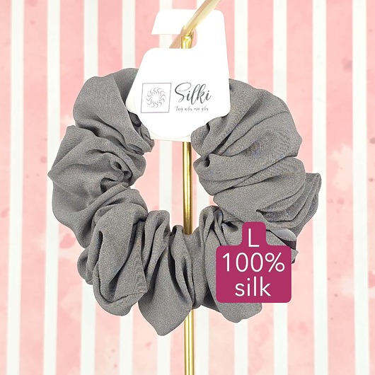 gumki do włosów L średnia gumka do włosów jedwab naturalny scrunchie szara basic