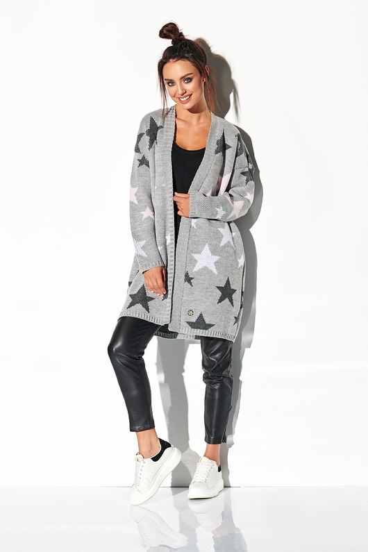 kardigany damskie Sweter w gwiazdki LSG104 --cappuccino