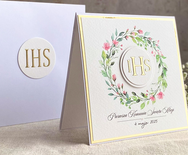 kartki na komunię Kartka na komunię z ozdobną kopertą, 85d