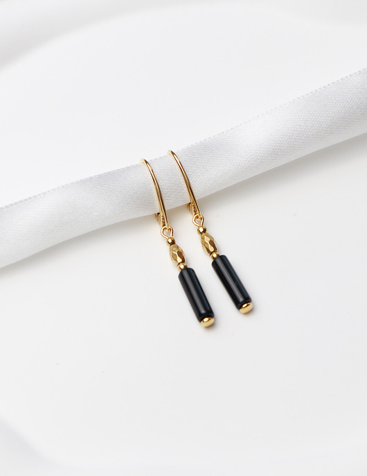 kolczyki z kamieniami Kolczyki pozłacane - Czarny Turmalin, Hematyt